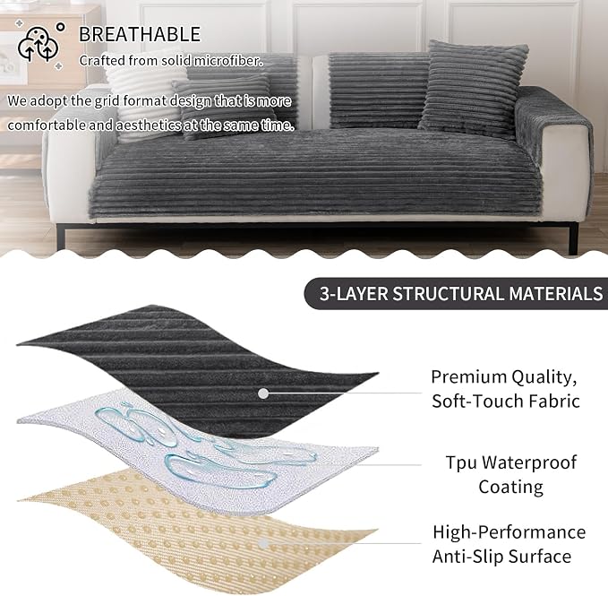 Waterproof Couch Cover & Sofa Cover, Couch Covers for Sofa Washable Non-Slip, Soft Dog Bed Protector for Sectional, Loveseat, Living Room, Car & RV Furniture (Dark Gray, 23.62"x23.62" 2 Pack)