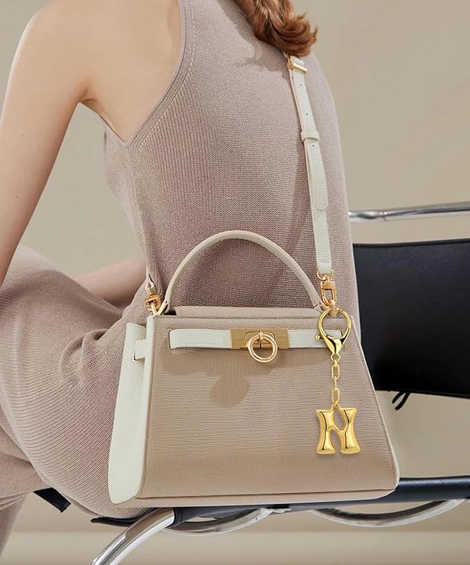 WOWORAMA Initial Letter Keychain for Women Chunky Gold Bubble Letter Bag Charm Purse Charm Personalized Keyrings Accessories