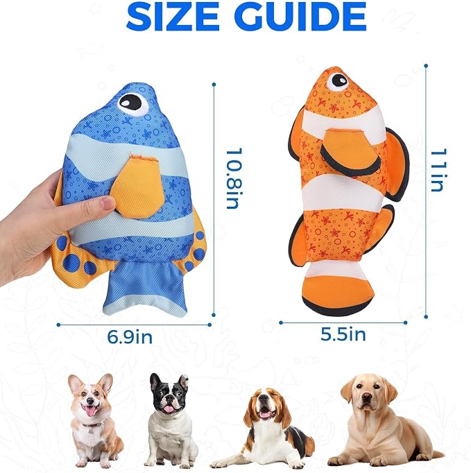 BINGPET Floating Dog Toys, 2 Pack Squeaky Fish Water Toys for Pool