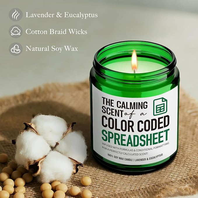 Funny Gifts for Accountant Men Women Candle, The Calming Scent of A Color Coded Spreadsheet, Humor Excel spreadsheet Candles Gift for Coworkers CPA Boss Data Analyst Marketing Specialist-18