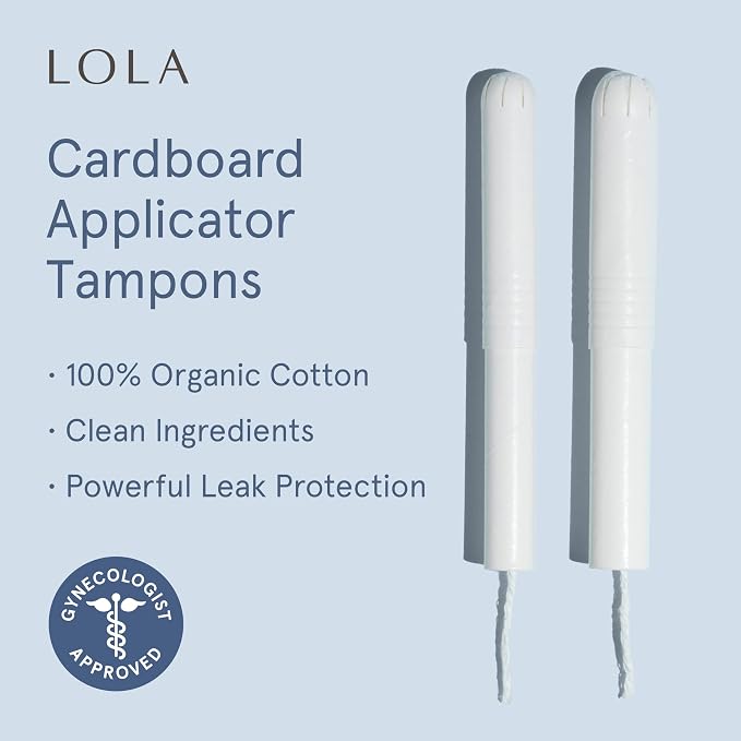 LOLA 100% Organic Cotton Tampons with Cardboard Applicator, 36 Count (2 Packs of 18) - Tampons Regular, Period Feminine Hygiene Products, HSA FSA Approved Products Feminine Care