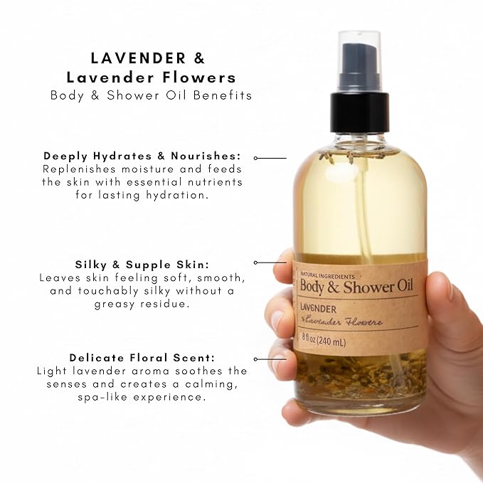 Olivia Care Body Oil Shower Oil Vegan & Natural | Hydrating & Moisturizing - Infused with VITAMIN E, K & Omega Fatty Acids - Refreshing Fragrance - Reduce Dry Skin (Lavender)