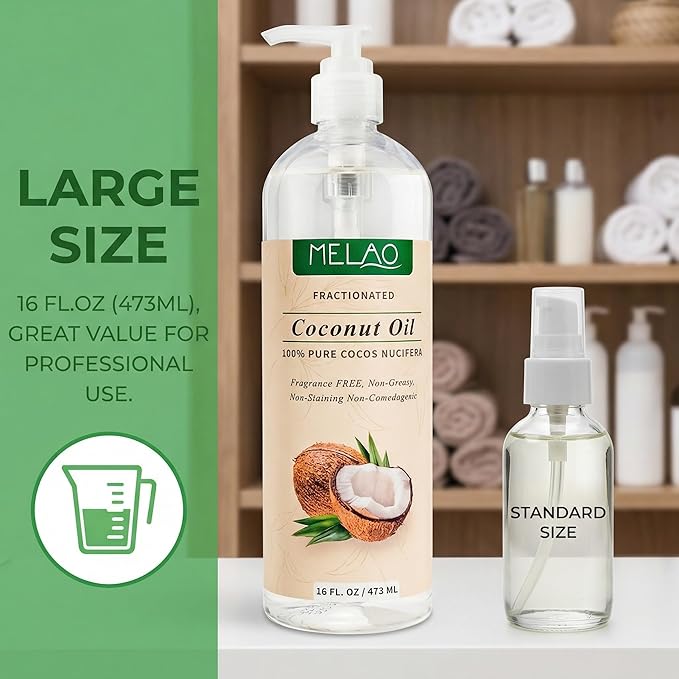 Coconut Oil for Skin Natural Fractionated Coconut Oil Massage Oil for Hair Body Hydrating Non-Greasy Lightweight Fast Absorbing Skin Care for SPA Massage Therapy Dry Skin Relief 473ml/16 fl.oz Elitzia