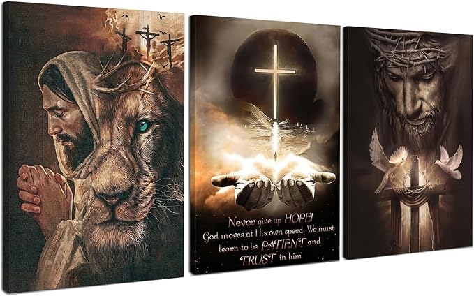 Fantasy Artists 3Pcs Jesus Wall Art, Christian Wall Decor for Biblical Room, Unframed Canvas Painting Prints, Religious Art Posters for Church Living Room Bathroom, 20" X 30"