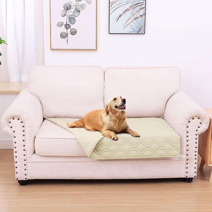 Waterproof Dog Bed Blanket - Soft Pet Blanket & Sofa Cover for Dogs | Reversible Washable Furniture Protector, Couch Covers for Pets (30x53 Inch, Beige/Beige)