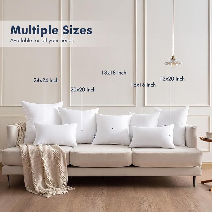 MIULEE 22x22 Throw Pillows Inserts 4 Pack, Decorative Pillows for Couch Bed | 100% Virgin Filling, Full and Fluffy, Lumbar, Back and Neck Support
