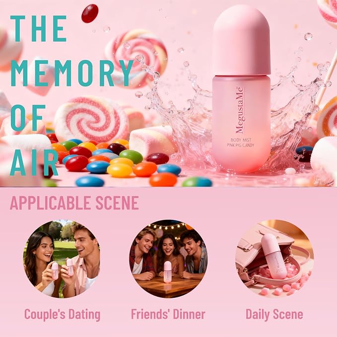 4D Pink Candy Body Spray for Women, Long Lasting Sweet Candy Fragrance Mist, Paraben & Phthalate Free, Lightweight Non-Sticky Daily Perfume, Skin Safe Girly Body Scent, Travel Size 3.38 fl oz