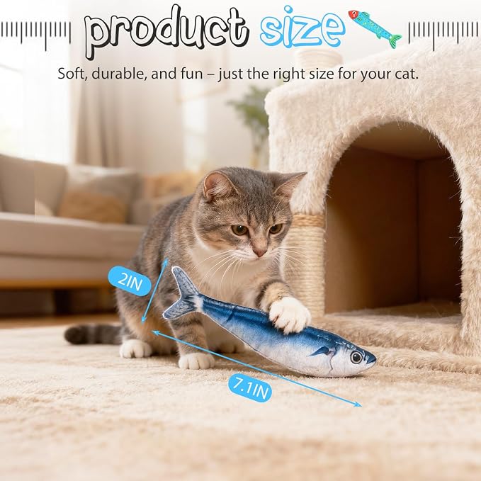 Cat Toys Flopping Fish 3 Pack Rechargeable Interactive for Indoor Exercise