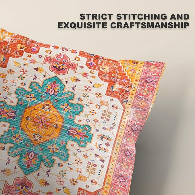 Boho Throw Pillow Covers 20x20 Inch Set of 2,Soft Pillowcases Bohemia Carpet Printing Pattern Decorative Sofa Living Room Bed Square Pillow Case Cushion Cover-Reddish Orange