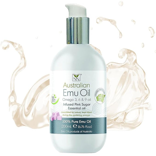 Y Not Natural Pure Emu Oil - Organic Moisture for Face, Body, Hair, Scalp & Nails - Rich in Omega 3-6-9, Vitamins & Essential Minerals - Australian Emu Oil (200ml) 6.76 fl oz - Pink Sugar