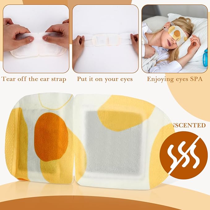 100 Pcs Self Heated Steam Eye Masks Disposable Self Heating Eye Mask Bulk Steam Mask Warm Compress Gifts for Home Office Travel Warm Sleep Supplies(Yellow)