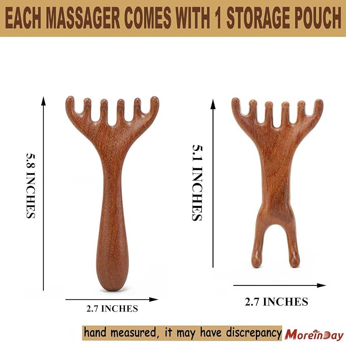 Head Massager Scalp, Wooden Scalp Massager, Foot Massage Tool | with storage pouch, natural Sandalwood, masajeador de cabeza, scalp massage for stress relax, foot massage for muscles relax