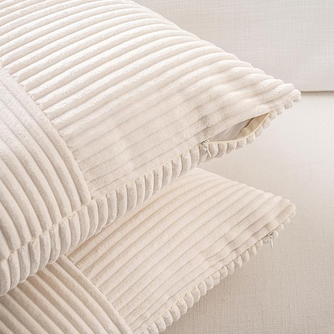 Fancy Homi Set of 1 Cream Boho Long Lumbar Body Decorative Throw Pillow Cover 14x36 Inch for Bed Couch Bedroom Bench, Soft Patchwork Corduroy Textured Pillow Case, Rustic Farmhouse Room Decor