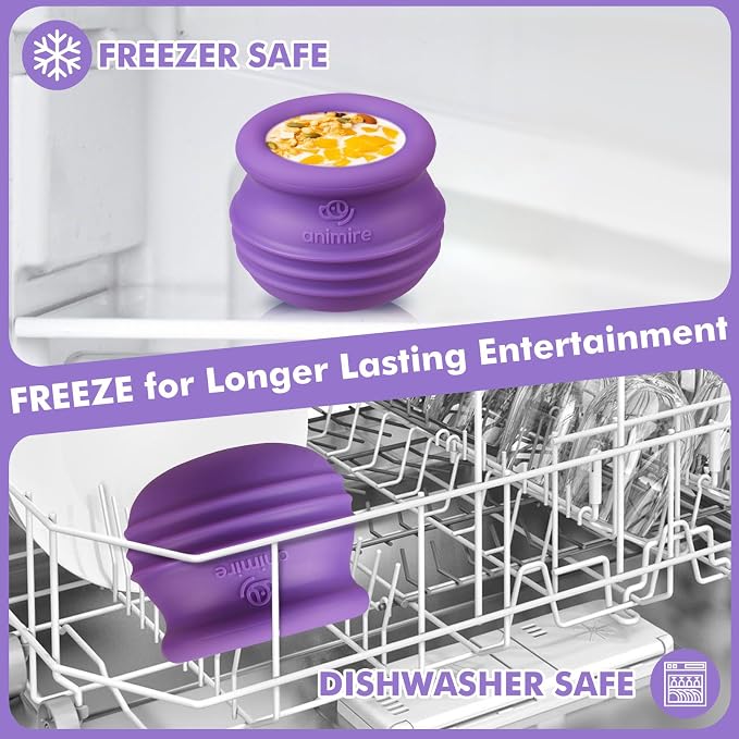 Treat Dispensing Dog Toy, Long-Lasting Interactive Puzzle Toys for Dogs, Stuffable Dog Enrichment Frozen Lick Treat Toy for Boredom, BPA Free Silicone Fetch Catch Chew Toy (Purple,L)