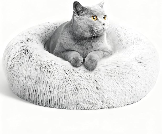 Washable Calming Dog & Cat Bed for Ultra Large Small Medium Size Pet | Donut Round Cute Warming Mat House Supply Indoor, 8 Sized Deal Necessity Essential Furniture for Boy Girl Puppy Kitten kitty