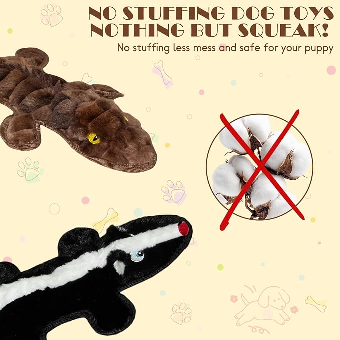 No Stuffing Dog Squeak Toys, 2 Pack Chew Toys with Crinkle to Keep Them Busy, Plush Puppy Teething Toys for Indoor & Outdoor Play, Best Birthday Gift for Large Breed