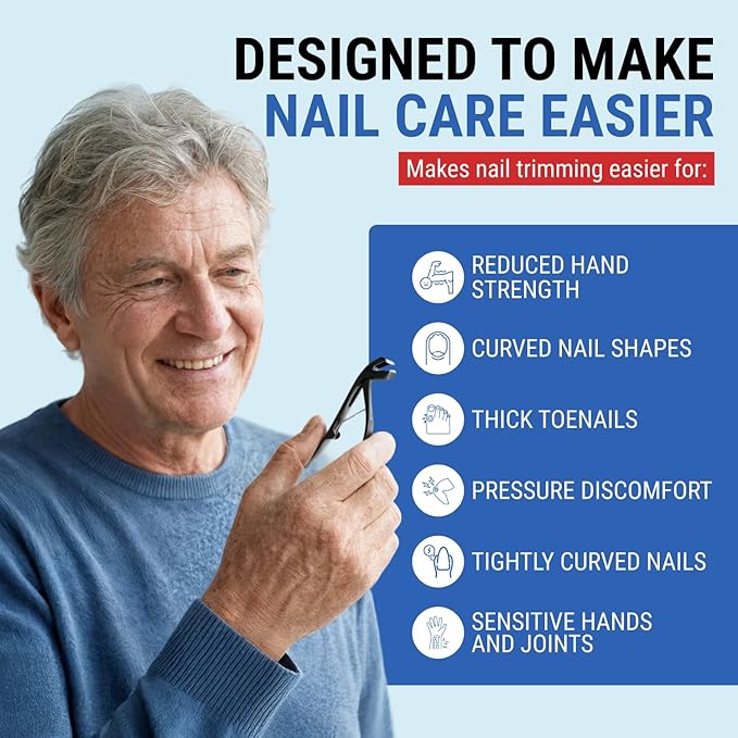Toenail Clippers for Thick Toenails – KLIPP 15 mm Wide Jaw Thick Fingernail and Toenail Cutter with Curved Stainless-Steel Blades for Seniors (Angled Wide Opening)