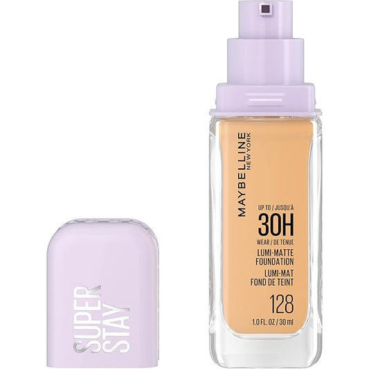 Maybelline Super Stay Lumi-Matte Foundation, Lightweight and Buildable Full Coverage Foundation Makeup For Up To 30HR Wear, 128, 1 Count