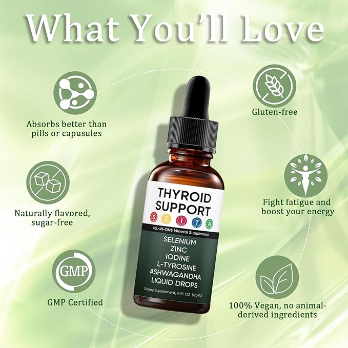 Kindled Thyroid Support Liquid Drops, Actora Thyroid Support Drops with Selenium Zinc Iodine L-Tyrosine Ashwagandha for Hormone Balance - Mood & Energy Supplement - 4 fl. oz. (120mL) (1)