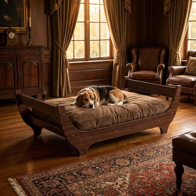 PERUGINA Wood Elevated Raised Dog Bed Frame Mat Set,WalnutPattern,60lb | Trainer Recommended DutchDesign Sturdy Attractive Dog Sofa Couch Furniture