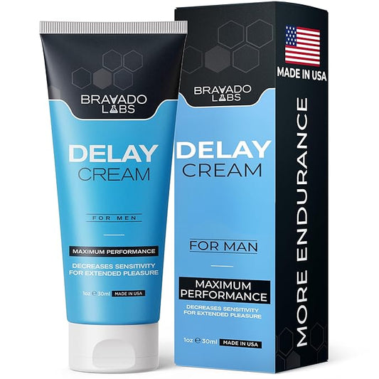 Bravado Labs Delay Cream for Men Benzocaine Topical to Stay Hard and Last Longer in Bed - Retardantes para Caballeros – Long Lasting Personal Gel