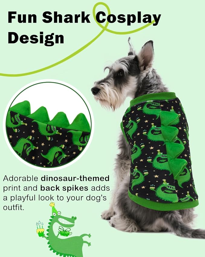CuteBone Dinosaur Costume Dog Shirt, Stretchy Velvet T-Shirt Clothes for Small Dogs, Soft & Breathable Pet Tee Outfit Cat Apparel for Daily Wear, Cozy Pullover Design Puppy Fashion COSBX08S