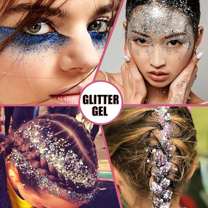 Body Glitter Face Glitter Makeup Festival Glitter, 20 Colors Face and Body Glitter Gel, Hair Glitter Gel, Body Makeup