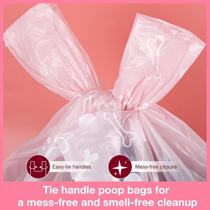 Charmount 120 Counts Unscented Dog Poop Bags Rolls with Handles | 16"x8"Extra Thick Pet Waste Bag, Leak Proof and Easy Tie, Cat Litter Bags, Pink