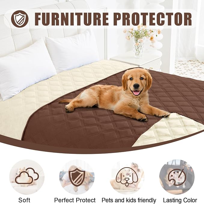 Smiry Waterproof Dog Bed Cover, Reversible Pet Blanket for Sofa Couch | Soft Washable Dog Blanket, Leakproof Couch Cover for Dogs Cats & Furniture Protection, 52x82, Brown/Beige