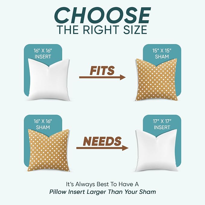 Pillowflex Synthetic Down Pillow Insert 16x16 in - Karate Chop Pillow | Small Square Sham Form, Plush Polyester Cotton Blend, Cloud-Like Comfort, Clump-Resistant Fill, Smooth Elegant Finish