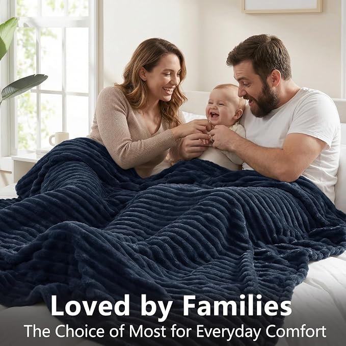 HIMEET Navy Blue Twin Blanket for Bed, 300GSM Ribbed Fleece, 60 x 80 Inches | Ultra Soft Flannel, All-Season Lightweight Warmth, Bed Layering Pick & Dorm Essential, Gift for Men & Women, Machine Washable