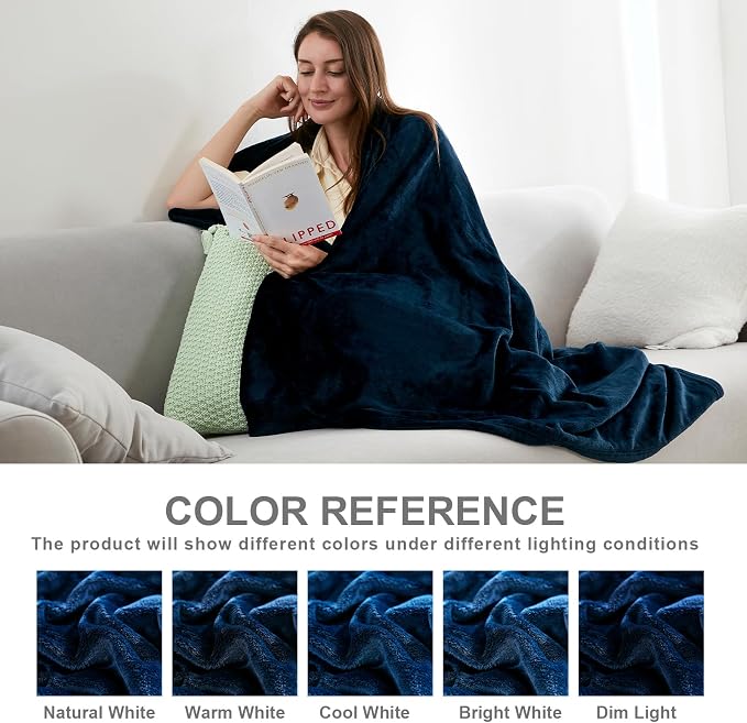 Hansleep Throw Navy Blue Fleece Blanket, Soft Flannel Bed Blanket | Fuzzy Cozy Blanket 50x60 Inches, Multi-use for Bed, Sofa, Couch, Travel, Camping, All Season Warm Lightweight Cover