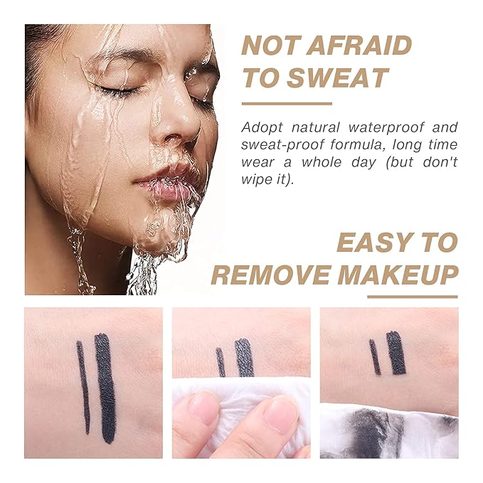 2 Pcs Black Gel Cream Eyeliner Set, Tool Smudge Proof and Waterproof Matte Quick Dry Black Eye-liner Pencil Tattoo Eyeliner Pen Stick Makeup for Women