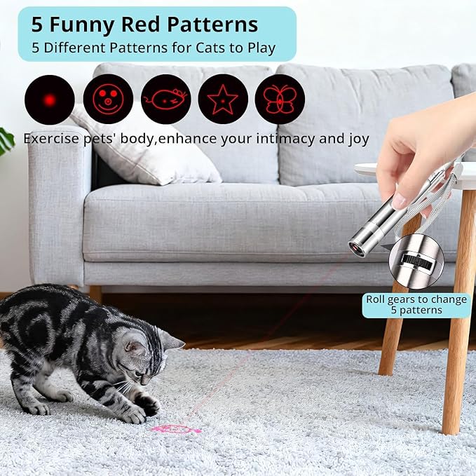 Waputne Cat Toy, USB Rechargeable, 3 Light Modes, 5 Fun Patterns, Indoor | Interactive Chase Toy; Automatic Training & Exercise Fun; Kitten Toy for Indoor Cats & Dogs