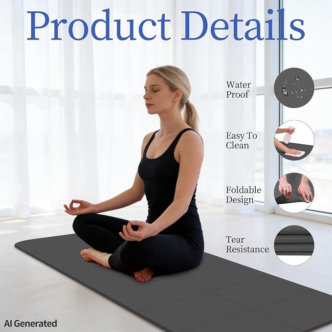 Foldable Yoga Mat with Resistance Band & Sliding Discs, 0.24" Thick Eco-Friendly TPE Non-Slip Workout Mat, Portable for Yoga, Pilates, Home Gym & Travel (72." x 24" x 0.24")