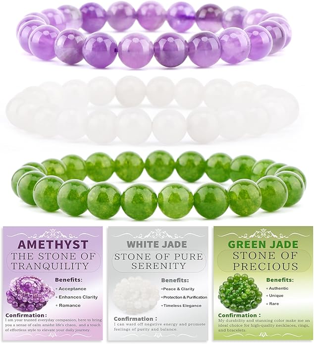 NCB 2.3-Piece 4mm Natural Crystal Gemstone Stretch Bracelets – Handmade Reiki Energy Healing Jewelry for Meditation,Yoga, Unisex