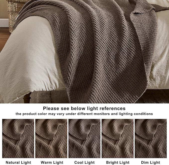 WDCOZY Taupe Waffle Throw Blanket for Couch Bed, Reversible Super Soft Plush Knitted Blanket, Lightweight Cozy Fuzzy Fluffy Warm Throw for Sofa Chair, Textured Blanket for Home Decor, Tan 50"x60"