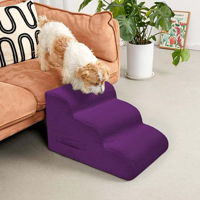 Mesa Lemon 4 Step Dog Stairs Pet Ramp for High Beds, Sofas and Cars | High Density Foam, Non-Slip Bottom, Removable Washable Cover, Portable Handle, Holds Up to 50 lbs, 20 Inch Height