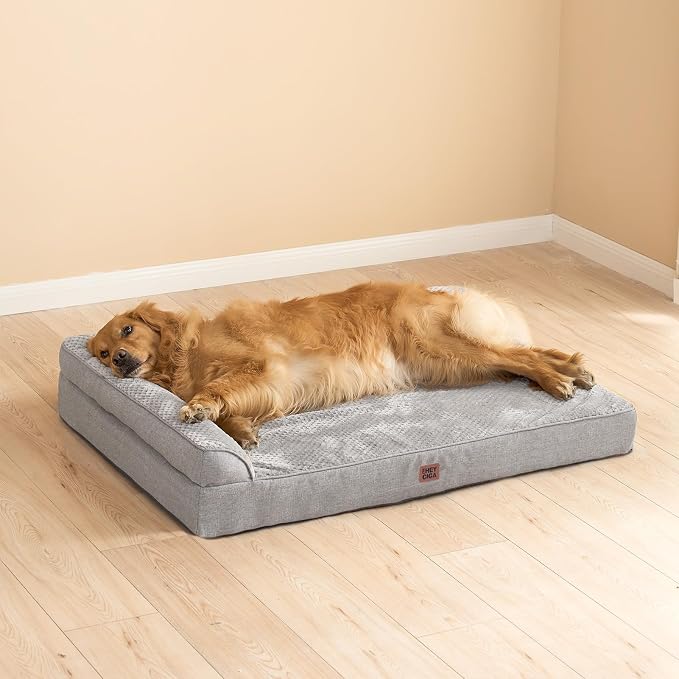 EHEYCIGA Memory Foam Dog Bed for Crate, L Plus Orthopedic Dog Bed, Grey | Washable Removable Cover, Waterproof Flat Pet Sofa Couch with Nonskid Bottom, 41x27x6.5