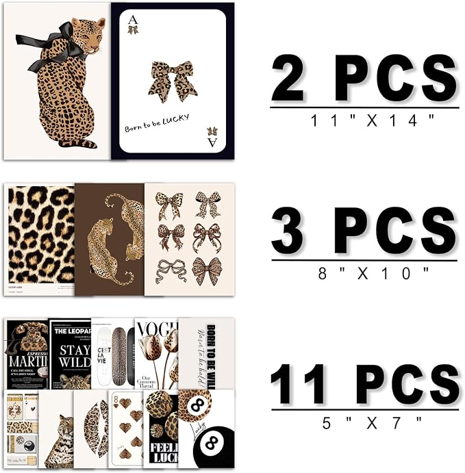 ANERZA 16 PCS Stockholm Style Room Decor, Cheetah Print Leopard Gallery Wall Art Prints Set for Bedroom, Preppy Posters for Living Room Aesthetic, Trendy Collage Kit Pictures, Funky Dorm Home Decor