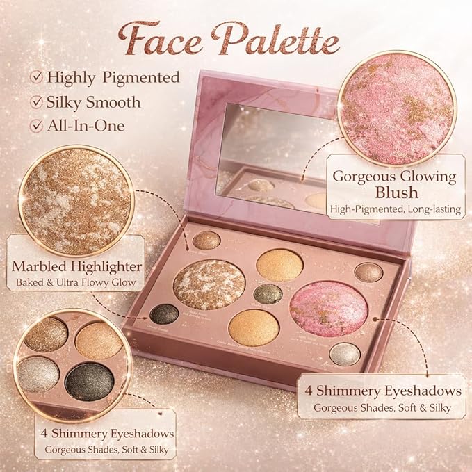 K'APEINE Baked Makeup Palette, 9 Colors All-In-One Makeup Kit Bronzing Powder, Eyeshadows and Blushes Highly Pigmented Palette Multi-purpose Eyeshadow Waterproof Silky Touch Makeup Kit for Women-03#