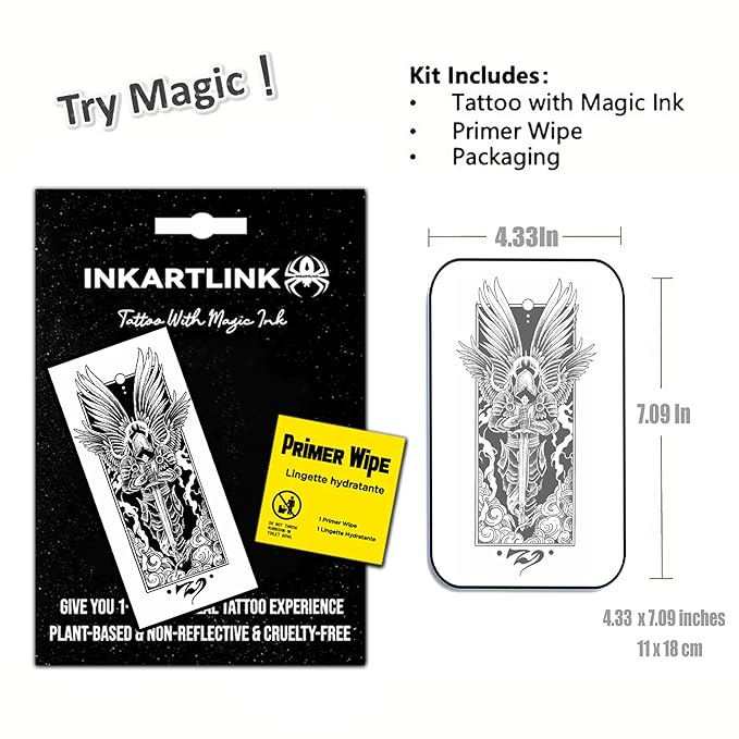 INKARTLINK Semi Permanent Temporary Tattoos, Realistic Tattoos, Tattoos for Cool Boys, Waterproof and Non-reflective, Exquisite Packaging, Unique Design (Angel Comes)