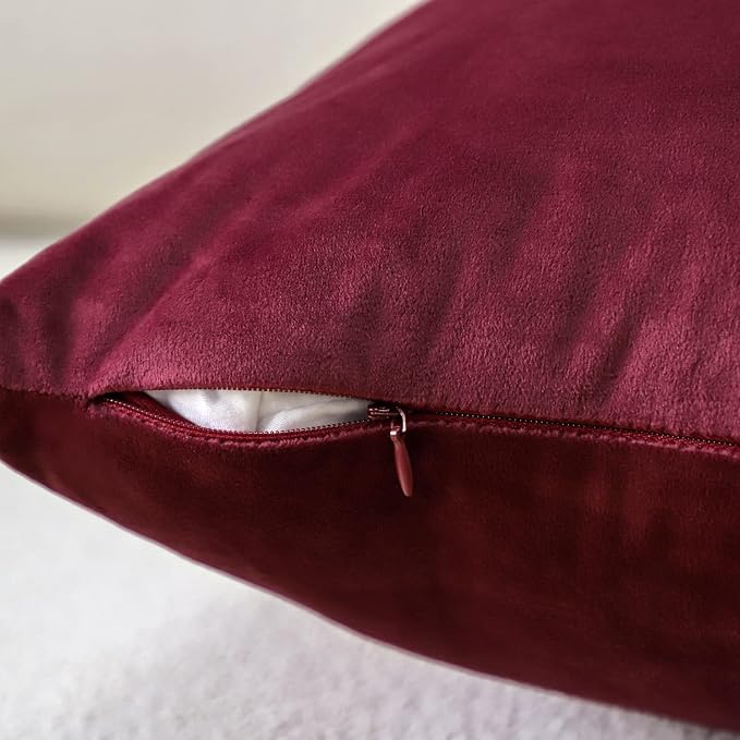 Artscope Luxury Velvet Pillow Covers Super Soft Decorative Rectangle Throw Pillow Covers Case Cushion Covers for Sofa Couch Bedroom Car Decor 16x24 Inch Wine Red