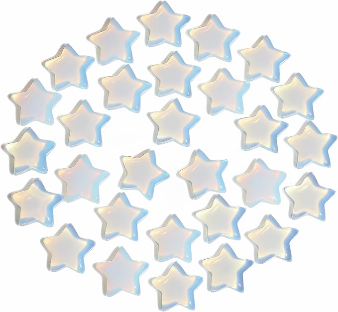 QINJIEJIE 20Pcs Opal Star Crystals Opalite Healing Stones Mini Crystal Cute Polished Pocket Stone Thumb Star Gemstones Set Bulk Wholesale Balancing Star Crystal Gift for Women Stocking Stuffers