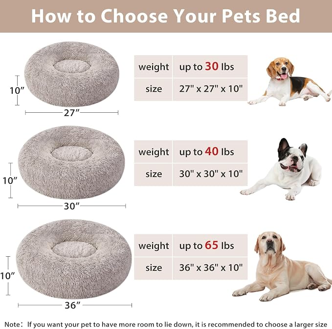 WNPETHOME Large Round Calming Dog Bed Cat Bed for Comfy Sleep | Large Cute Washable Puppy & Cat Bed with Fuzzy Plush, Fur Anti Anxiety Pet Bed Donut Cuddler (45x45x10In, Light Coffee)