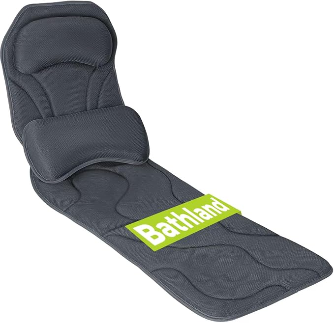 Bathland Full Body Bath Pillow for Tub - Extra Long & Thick Tub Pillow with Head, Back & Lumbar Support, 168 Non-Slip Suction Cups, Soft 5D Mesh Spa Cushion, Fits All Tubs-Gift for Soaking(Gray)
