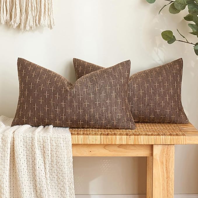 MIULEE Pack of 2 Decorative Vintage Burlap Linen Brown Throw Pillow Covers Modern Farmhouse Pillowcase Rustic Woven Textured Cushion Cover for Sofa Couch Bed 12x20 Inch Dark Coffee