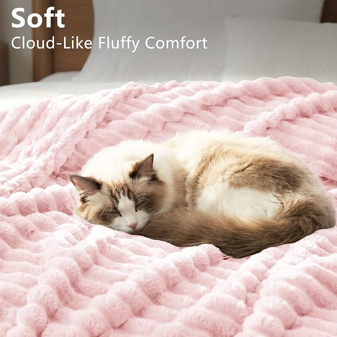 HIMEET Pink Twin Blanket for Bed, 300GSM Ribbed Fleece, 60 x 80 Inches | Ultra Soft Flannel, All-Season Lightweight Warmth, Bed Layering Pick & Dorm Essential, Gift for Men & Women, Machine Washable