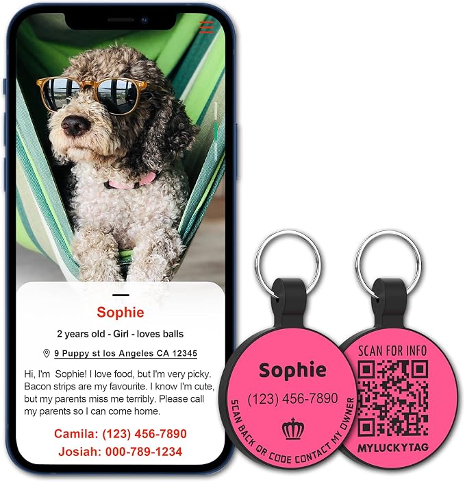 MYLUCKYTAG Silent Silicone QR Code Pet ID | Personalized Dog & Cat Collar Tag | Online Profile with Scanned Location Alert Email