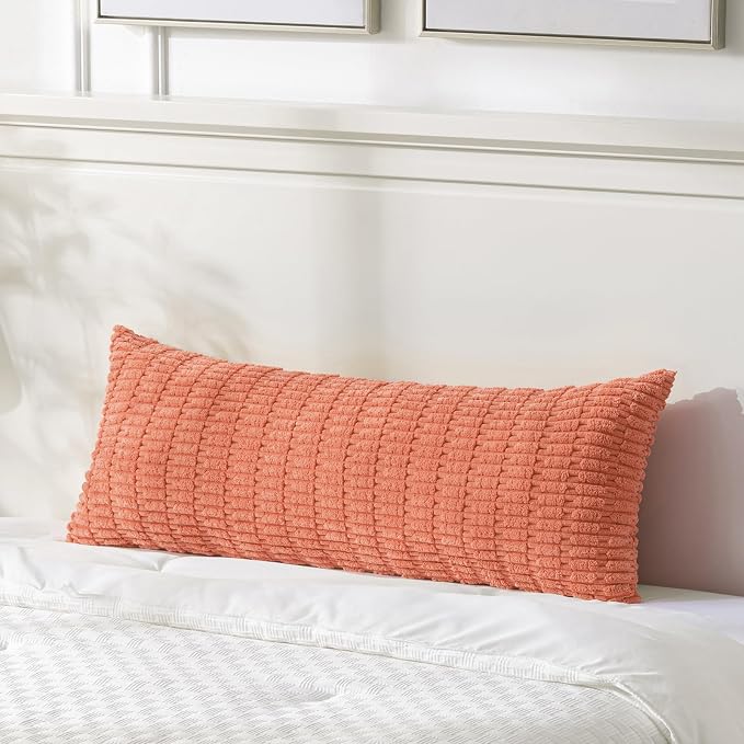 Fancy Homi Decorative Throw Pillow Covers for Bed Couch Bedroom Bench, Soft Corduroy Solid Pillow Case, Rustic Farmhouse Boho Room Decor,36" x 14" (Pack of 1),Coral